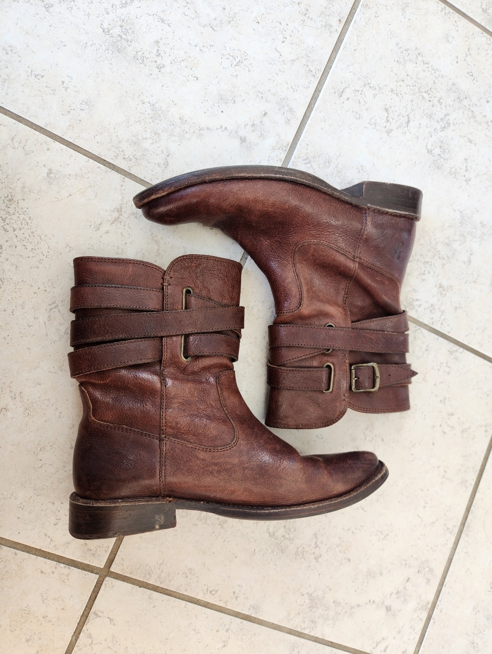 Frye #77734 Shirley Strappy Short Moto Biker Cowgirl USA Boots